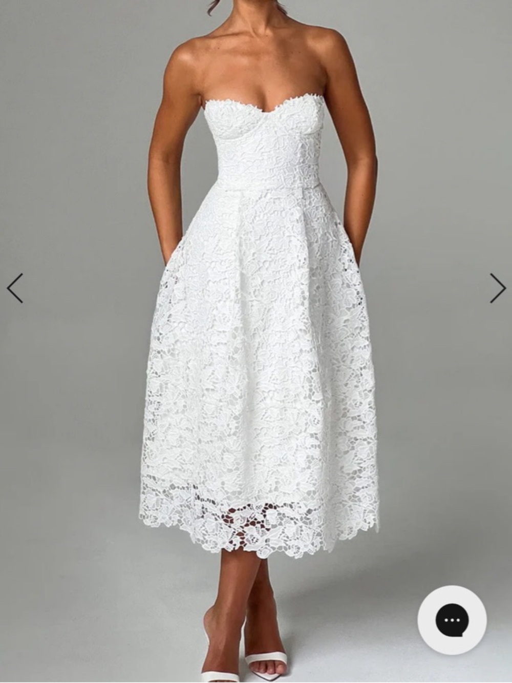 Babyboo Bridal Strapless White Lace Midi Dress